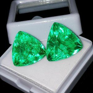Loose Gemstone 8 to 10 Ct 2 Pieces Colombian Emeralds Pair Certified Gems